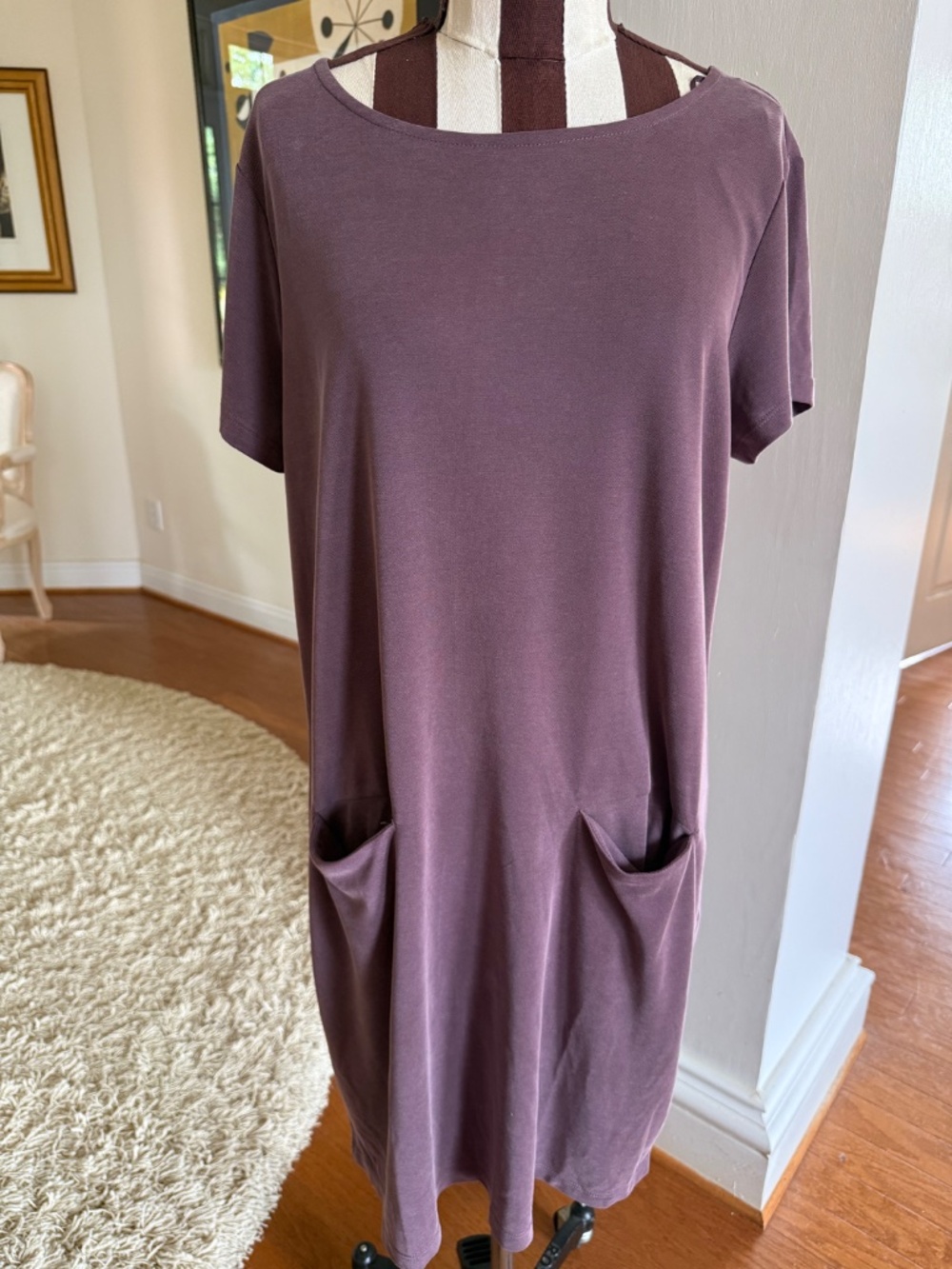 Sigrid Olsen Women’s Purple T-shirt Dress Pockets Size Large NWT Cottagecore